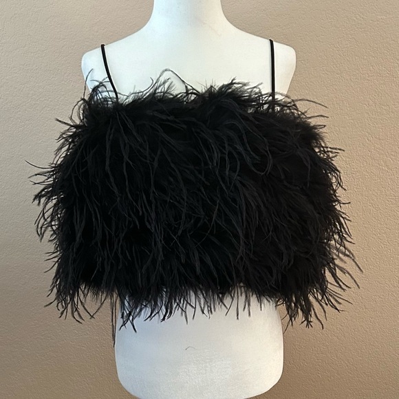 Banana Republic Luna Black Ostrich Feather Top Size L. NWT - Picture 2 of 10